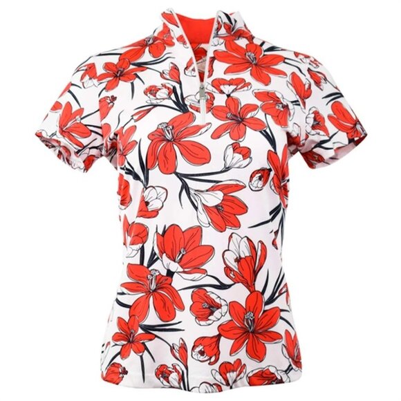 NEW Tail Women’s SMALL Hester SS Golf Polo Shirt Red Crocus Floral 1/4-Zip - Picture 2 of 7